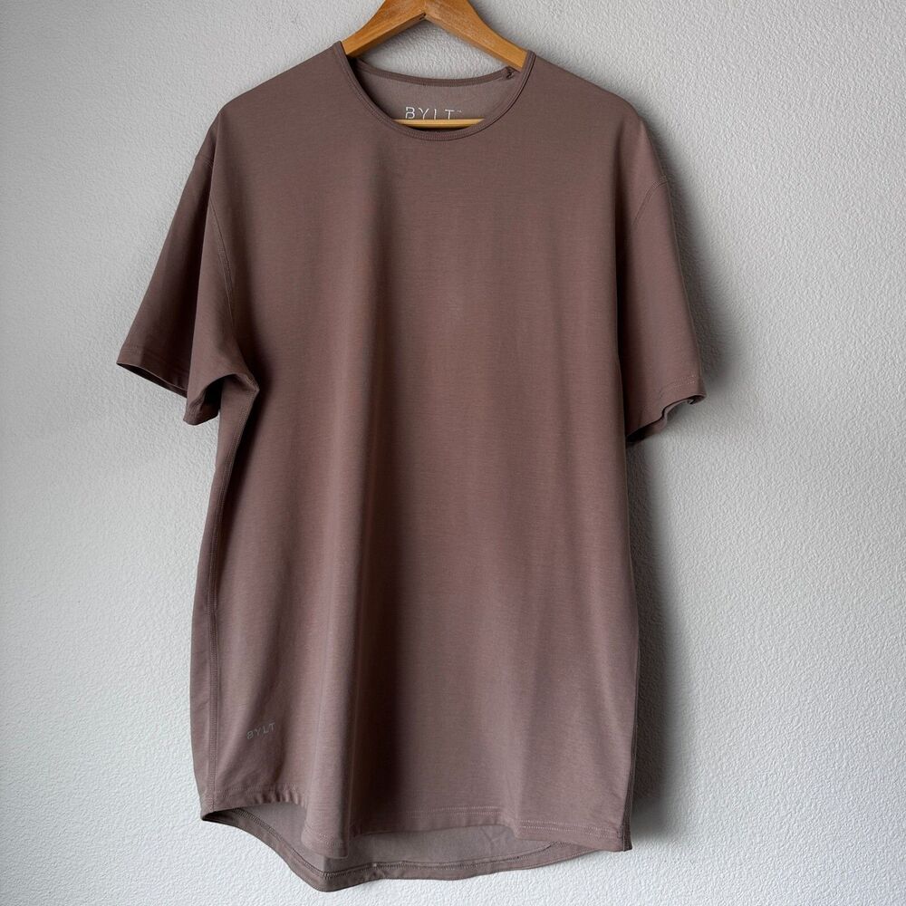 BYLT Men's Shirt Top Tan Drop Cut S/S Premium Lux Performance Short Sleeve XL